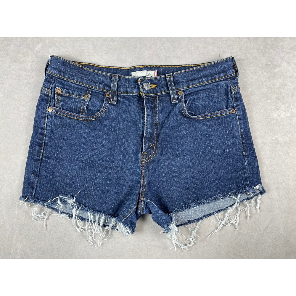 Levis 515 Women 8M Denim Shorts Medium Wash Raw Hem Cut Off Mid Rise Stretch
